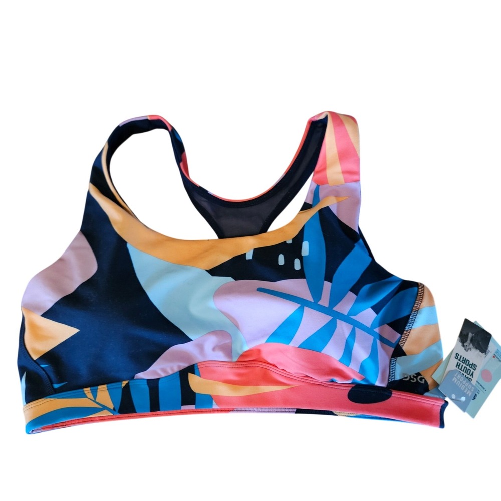 DSG Womens Aspire Sports Bra 2XL NWT Medium Support Tropical Palm Navy Pink New
